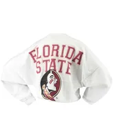 Women's White Florida State Seminoles Raw Hem Cropped Long Sleeve T-shirt