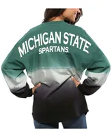 Women's Green Michigan State Spartans Ombre Long Sleeve Dip-Dyed T-shirt