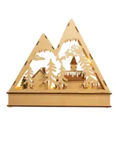 Kurt Adler 11.4" Battery-Operated Wooden Light Up Mountain Village with Santa