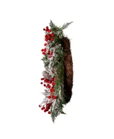 Kurt Adler 20" Unlit Flocked Rattan Wreath with Berries