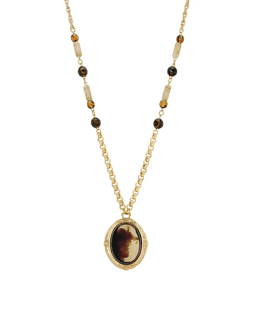 2028 Gold-Tone Antique Glass STone Necklace