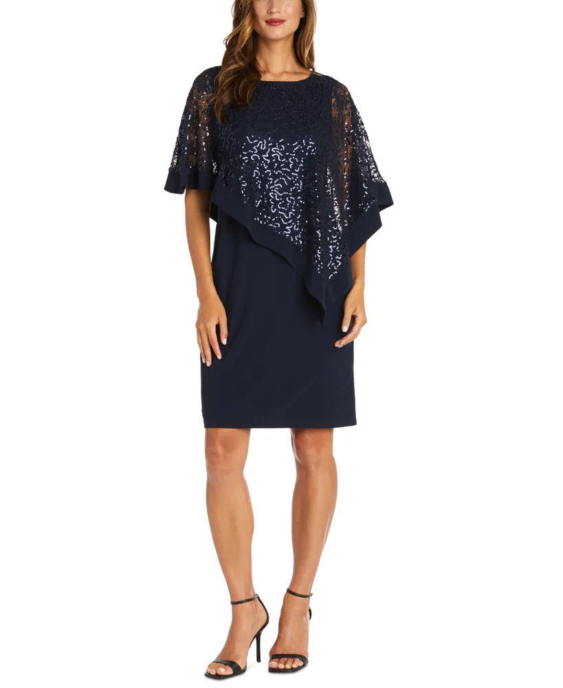 R & M Richards Sequined Cape Sheath Dress