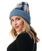 Marcus Adler Women's Cozy Plaid Beanie with Cuff Detail