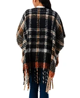 Marcus Adler Women's Plaid Cape Sweater with Fringe Detail