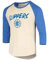 Men's Kawhi Leonard Cream and Royal La Clippers Raglan 3/4 Sleeve T-shirt