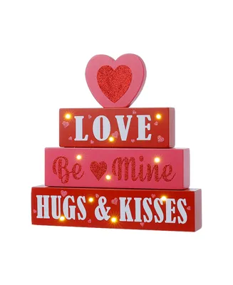 Glitzhome 11.25" Lighted Valentine's Wooden Block Table Sign