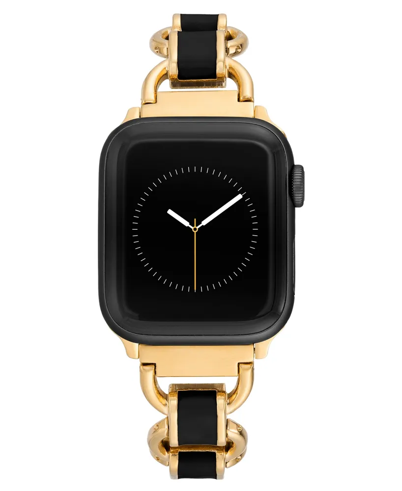 Anne Klein Women's Gold-Tone Alloy Metal and Black Enamel Link Bracelet designed for Apple Watch 42mm (Series 1-3 only) & 44/45/46/49mm (Ultra & Ultra