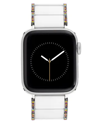 Anne Klein Women's White Ceramic and Rainbow Crystals Bracelet Compatible with 42/44/45/Ultra/Ultra 2 Apple Watch