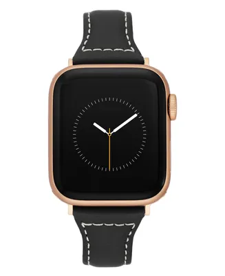 Anne Klein Women's Black Premium Leather Band Compatible with 38/40/41mm Apple Watch