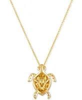 Le Vian Diamond (3/8 ct. t.w.) & Passion Ruby (1/20 ct. t.w.) Turtle Pendant Necklace in 14k Gold, 18" + 2" extender