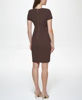 Calvin Klein Solid Faux-Leather Tie-Waist Sheath Dress