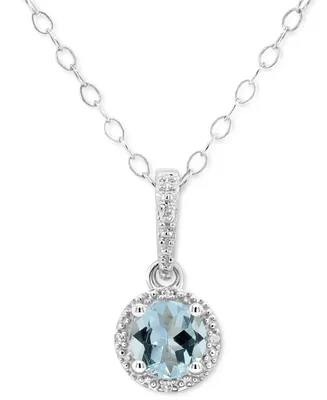 Aquamarine Solitaire 18" Pendant Necklace (3/8 ct. t.w.) Sterling Silver