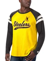 Men's Gold-Tone, Black Pittsburgh Steelers Throwback League Raglan Long Sleeve Tri-Blend T-shirt - Gold