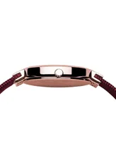 Bering Women's Classic Red Stainess Steel Milanese Mesh Bracelet Watch 31mm and Rose Gold-Tone Crystal Accent Bead Bracelet Gift Box Set