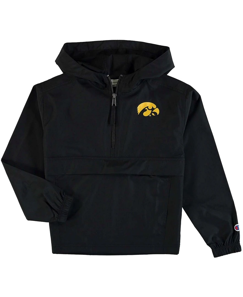 Big Boys and Girls Black Iowa Hawkeyes Pack Go Quarter-Zip Windbreaker Jacket