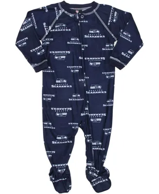 Seattle Seahawks Infant Piped Raglan Full Zip Coverall - College Navy
