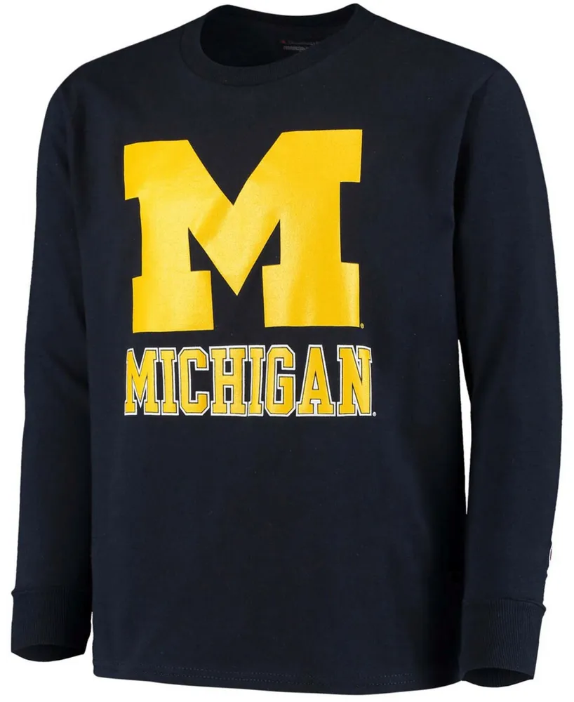 Big Boys and Girls Navy Michigan Wolverines Lockup Long Sleeve T-shirt