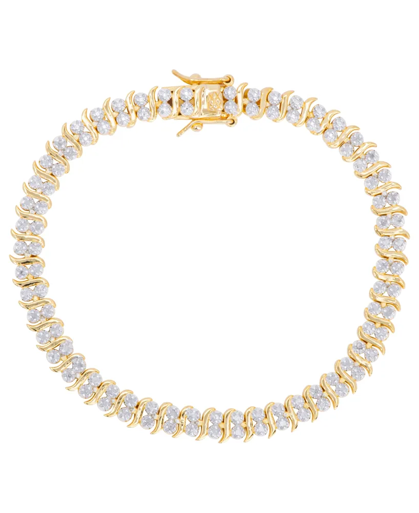 Diamond Accent S Link Bracelet Fine Gold Plate or Silver