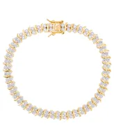 Diamond Accent S Link Bracelet Fine Gold Plate or Silver