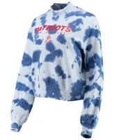 Women's Navy New England Patriots Tie-Dye Cropped Pullover Sweatshirt