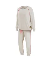 Women's Oatmeal Chicago Blackhawks Raglan Pullover Sweatshirt Pants Lounge Set