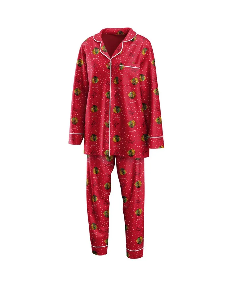 Women's Red Chicago Blackhawks Long Sleeve Button-Up Shirt Pants Sleep Set