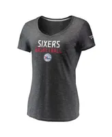 Women's Charcoal Philadelphia 76ers Double-Fade Space-Dye V-Neck T-shirt