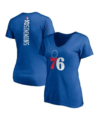 Women's Ben Simmons Royal Philadelphia 76Ers Playmaker Logo Name Number V-Neck T-Shirt