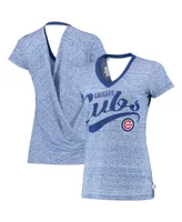 Women's Navy Chicago Cubs Hail Mary V-Neck Back Wrap T-Shirt