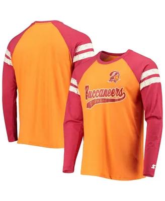 Men's Orange, Red Tampa Bay Buccaneers Throwback League Raglan Long Sleeve Tri-Blend T-shirt