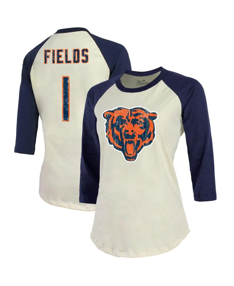 Women's Justin Fields Cream and Navy Chicago Bears Player Name Number Raglan 3 and 4-Sleeve T-Shirt