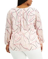 Tommy Hilfiger Plus Size Printed Pintucked Top