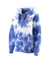 Women's White and Royal Chicago Cubs Dakota Tie-Dye Half-Zip Hoodie