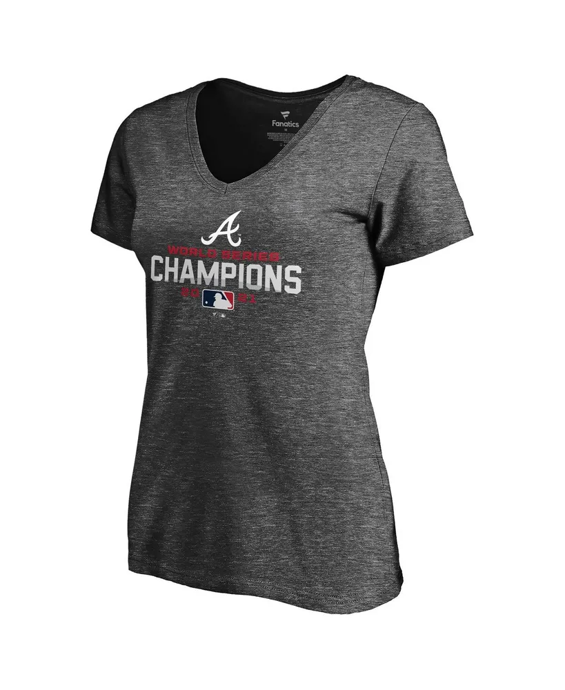 Women's Heather Charcoal Atlanta Braves 2021 World Series Champions V-Neck T-Shirt