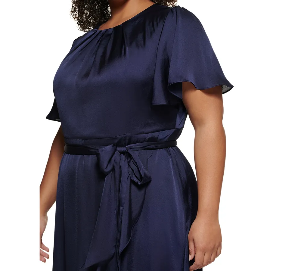Jessica Howard Plus Size Flutter-Sleeve Midi Dress