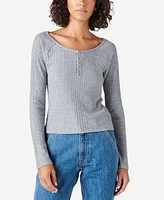 Lucky Brand Rib-Knit Cloud Henley Top