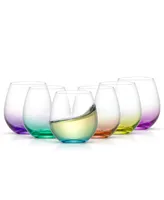 JoyJolt Hue Colored Stemless Wine Glasses, Set of 6