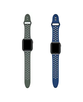 Posh Tech Breathable Sport 2-Pack Olive Green and Midnight Silicone Bands for Apple Watch, 42mm-44mm