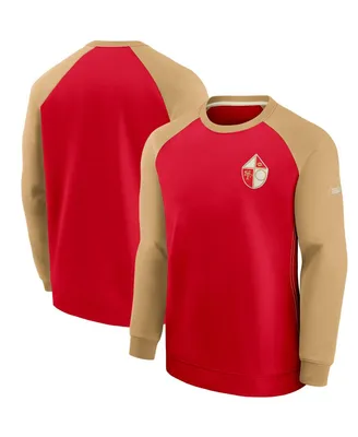 Men's Scarlet and Gold-Tone San Francisco 49ers Historic Raglan Crew Performance Sweater - Scarlet, Gold
