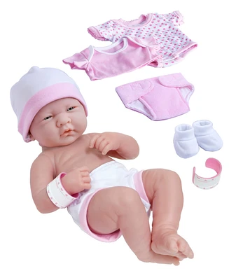 La Newborn Nursery 14" Baby Doll 8 Pcs Pink Gift Set - Soft Tender Face