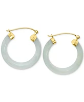 Green Jade Small Hoop Earrings in 14k Gold