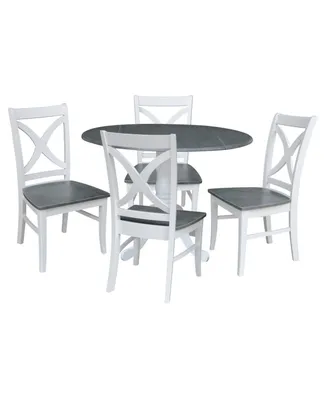 42" Dual Drop Leaf Dining Table with 4 X-back Chairs