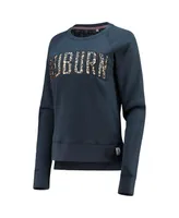 Women's Navy Auburn Tigers Dallas Animal Print Raglan Pullover Sweatshirt