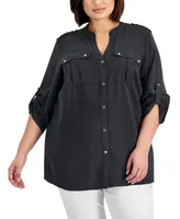 Calvin Klein Plus Textured Roll Tab Button Down Shirt