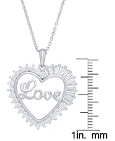 Cubic Zirconia 'Love' Heart Pendant Necklace in Fine Silver Plate