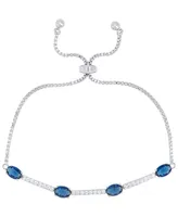 Lab Created Sapphire and Cubic Zirconia Oval Adjustable Bolo Bracelet in Fine Silver Plate