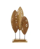 Teak Wood Natural Leaves Sculpture, 23" x 12"