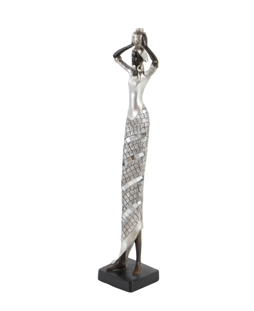 Eclectic African Lady Sculpture, 19" x 4" - Silver