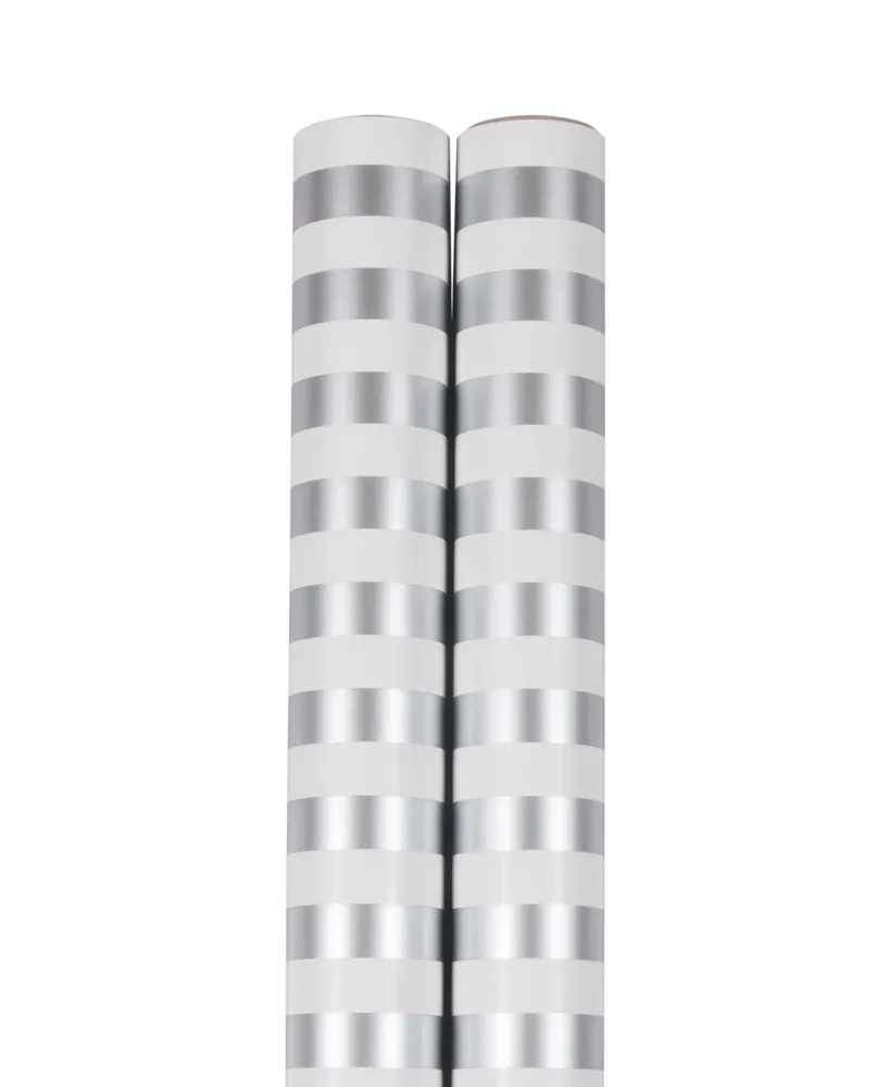 Jam Paper Gift Wrap 50 Square Feet Striped Wrapping Paper Rolls, Pack of 2 - Silver