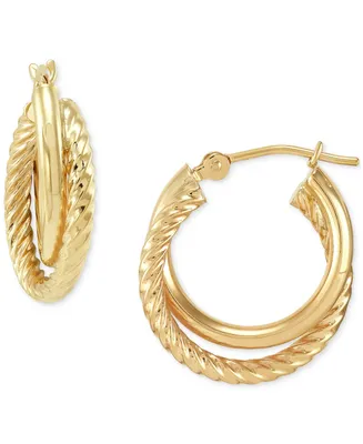 Twisted & Smooth Small Hoop Earrings in 14k Gold, 15mm